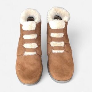 Bzees Women’s Brown Ankle Boots with White Fur Trim Size 7W